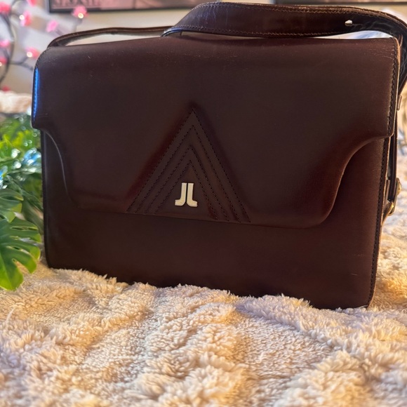 Vintage Lanvin Paris Brown Leather Flap Shoulder Bag | JL Logo | 80s 90s - Picture 3 of 15